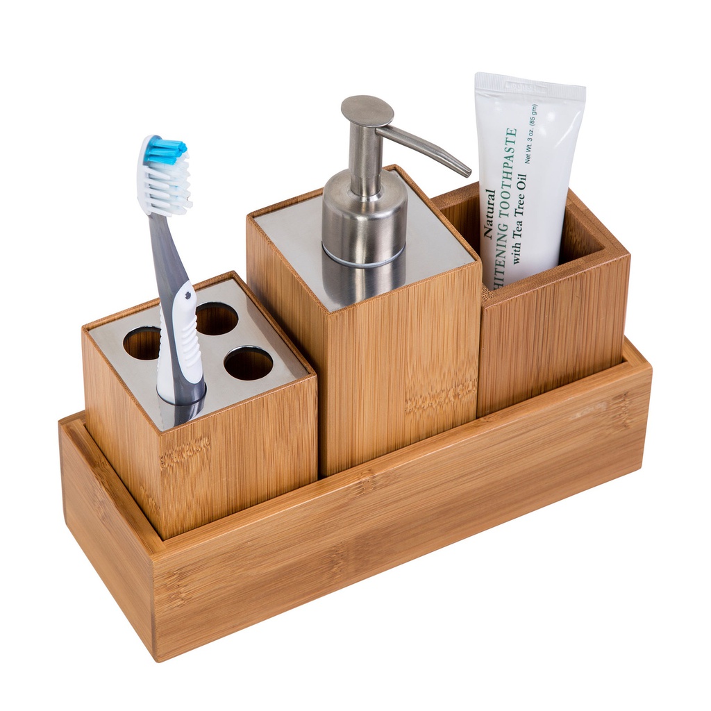 ****Honey Can Do Bamboo 4-Piece Dispenser Set