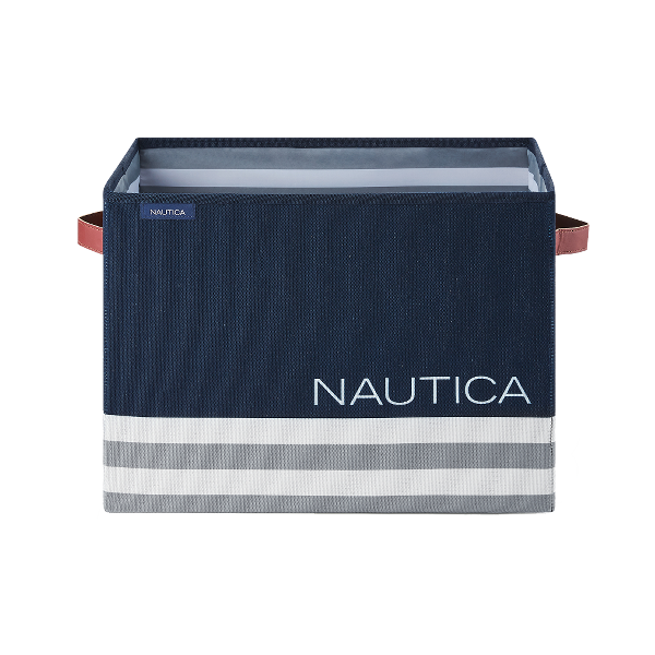 Nautica Folding Rectangular Storage Bin, Navy Stripe