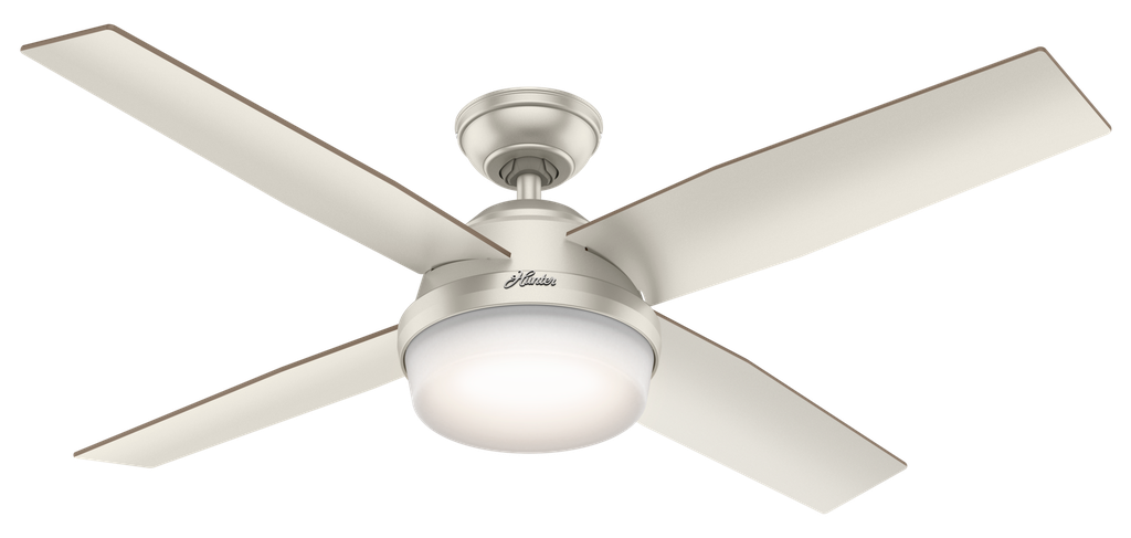 Hunter Dempsey Ceiling Fan 52 In. with LED Light and Remote, Matte Nickel/ Walnut