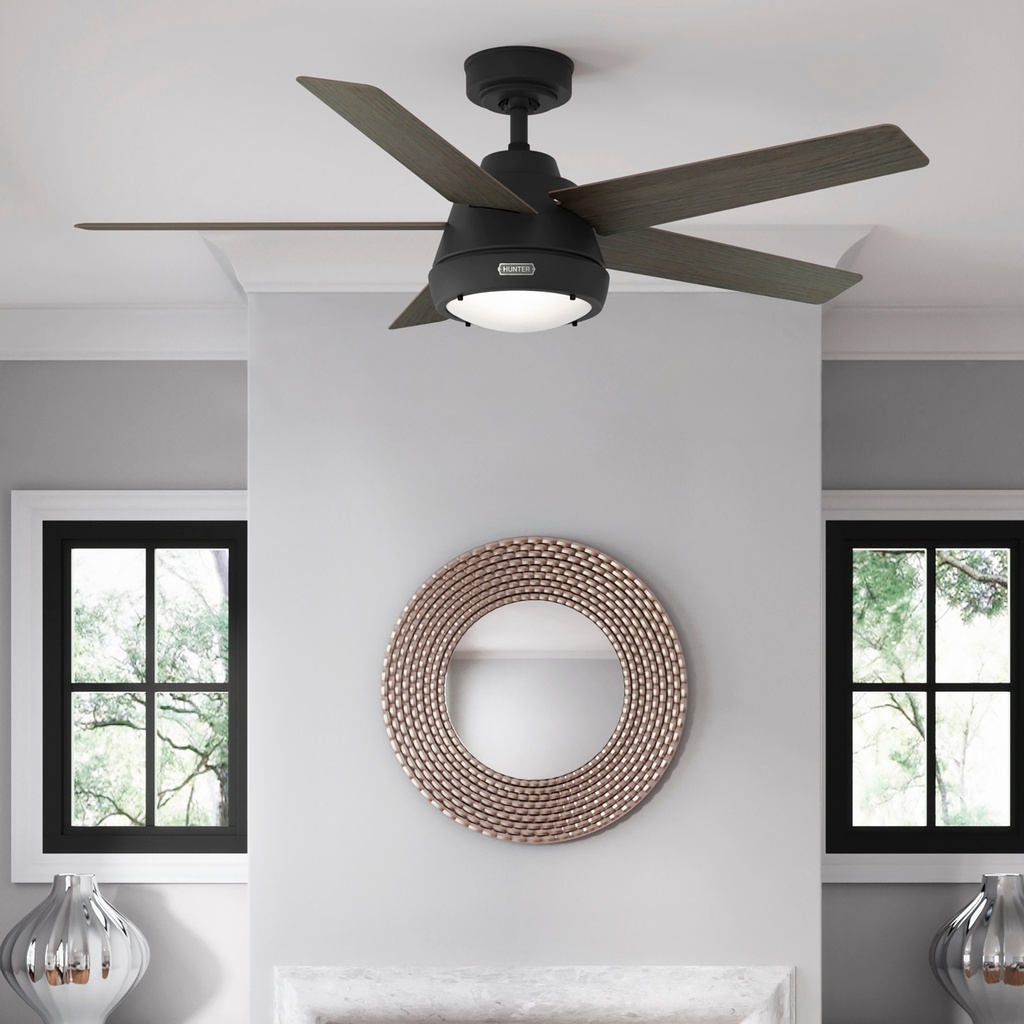 Hunter Burroughs Ceiling Fan 52 In. with LED Light and Remote, Matte Black/ Grey Walnut