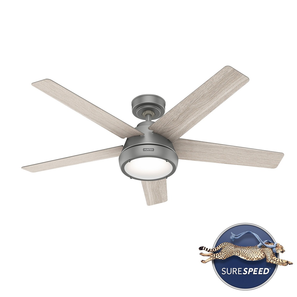 Hunter Burroughs Ceiling Fan 52 In. with LED Light and Remote, Matte Silver/ Grey Oak