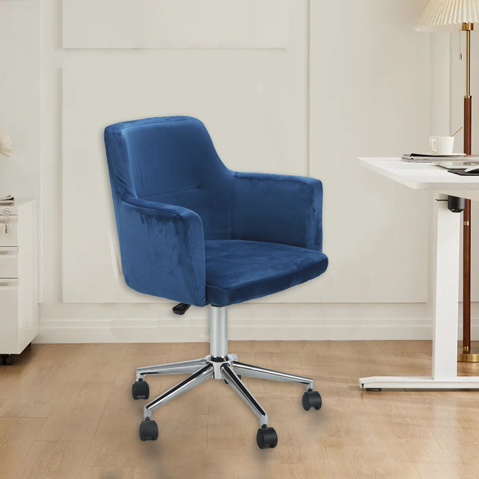 Mobel Office Chair with Wheels, Blue Velvet