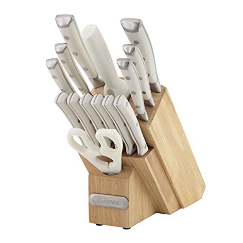 Farberware Triple Riveted Knife Block Set 15-piece, White/ Stainless