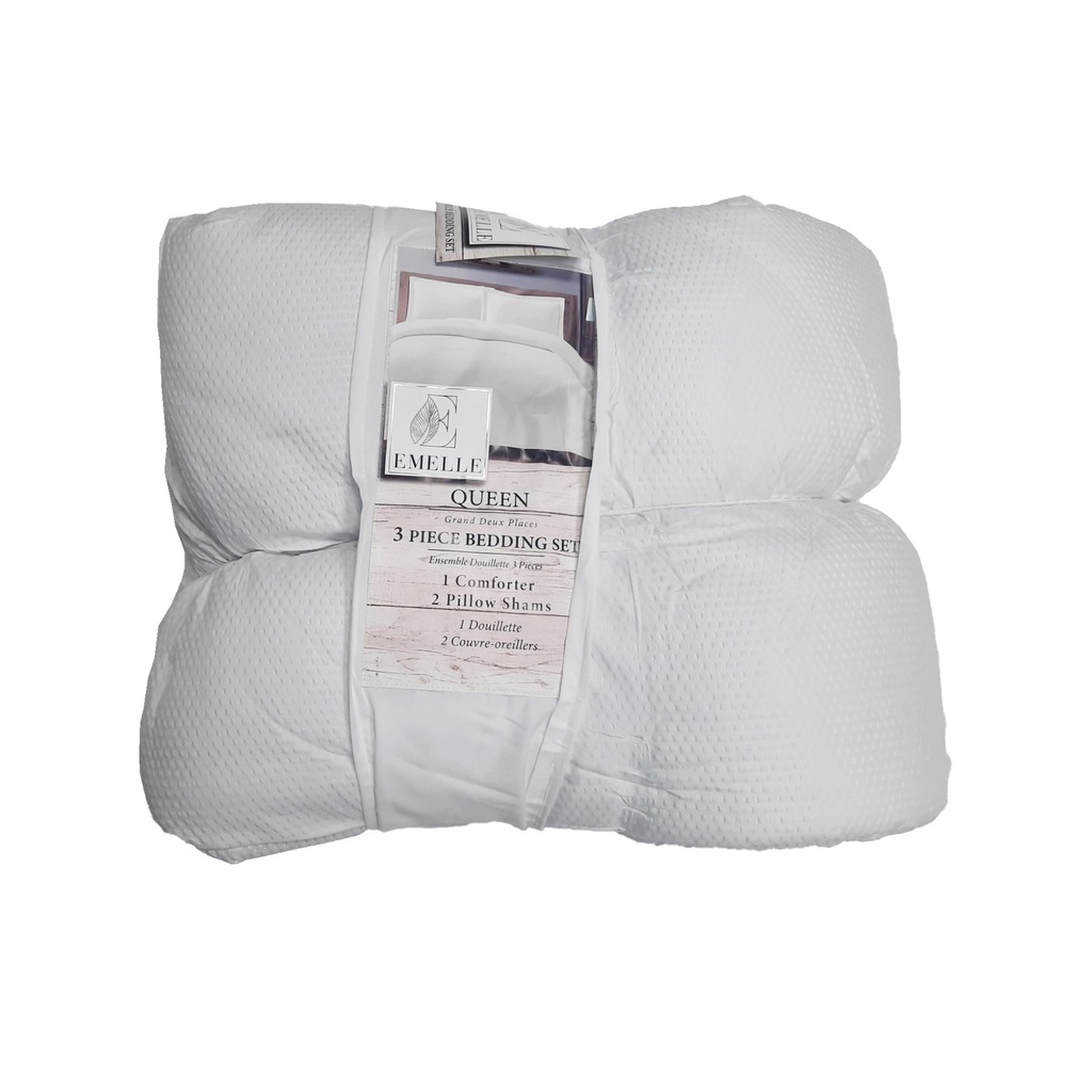 Emelle Queen Comforter Bedding 3pc Set, White