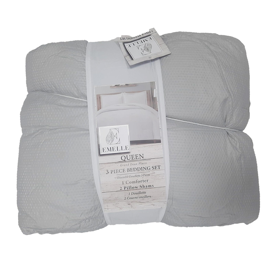 Emelle Queen Comforter Bedding 3pc Set, Light Grey