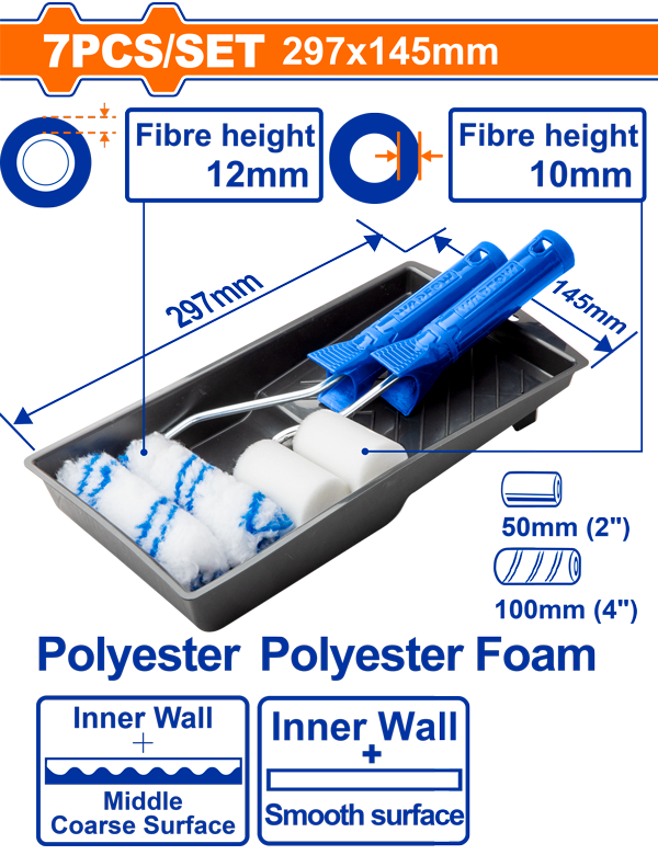 Wadfow 7pc Roller Brush Set