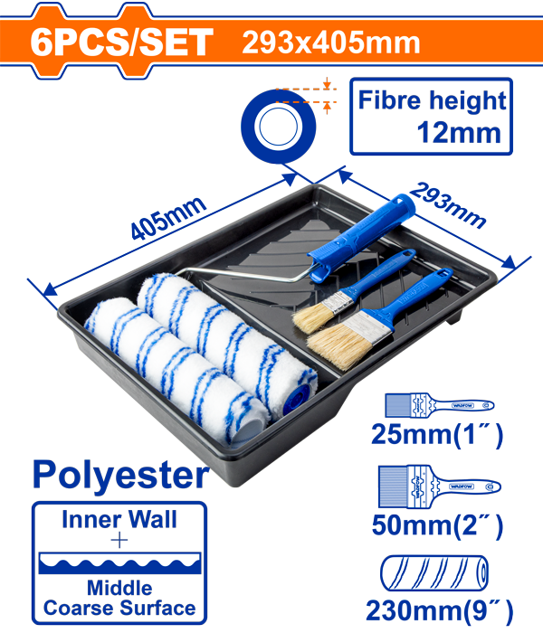 Wadfow 6pc Roller Brush Set