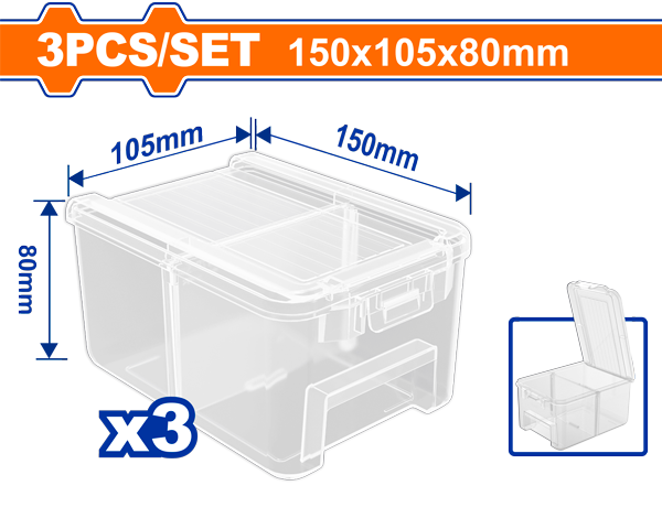 Wadfow 3pc Transparent Storage Bin Set