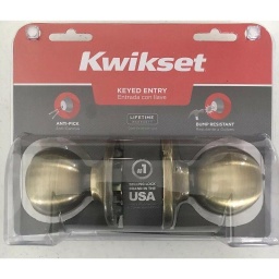 [L170909] ****Kwikset Antique Brass Knob Keyed-Entry Lockset