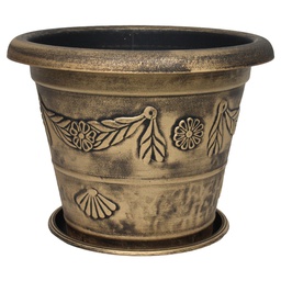 [RH3104G/ZY-132] Royal Homes Flower Pot with Saucer 17x13 In., Gold/ Silver/ Copper