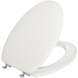 [144CP-000] Mayfair Elongated Closed Front Premium White Wood Beveled Toilet Seat with Chrome Hinges