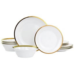 [129380.12] Gibson Home Dinnerware Set Premier Gold 12pc Fine Ceramic White