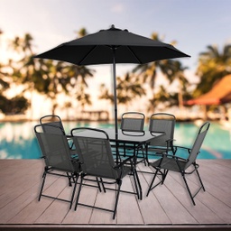 [WMGT-016/FC- 018 RHODSS19878] Royal Homes Outdoor Dining Sets with Sunshade Black Six Seats