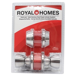 [607+D101 SS RHKLS-SCD19995] Royal Homes Knob Lock Satin Stainless Steel - Single Cylinder Deadbolt