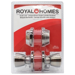 [607+D101 AB RHKLS-SCD19996] ****Royal Homes Knob Lock Antique Brass - Single Cylinder Deadbolt