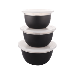 [BP40115] Bombay 6pc Bowls with Lids .8, 1, 1.5 Qt. Stainless Steel/ Blk