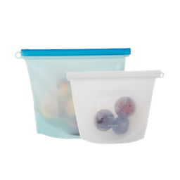 [FG39553] Farberware Set of 2 Silicone Food Storage Bags - White 1 Qt. 9.4 x 6.9 In., Aqua 1.5 Qt. 11.4 x 8.3 In.