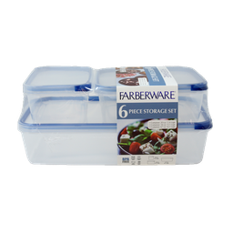 [FG48371] Farberware 6pc Plastic Food Storage Set with Tab Lids - 20, 34, 67oz - Blue