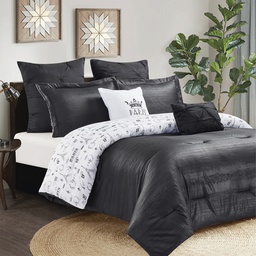 [15223BLACK-Q/BCSQ41731] Morgan Collection 7pc Queen Comforter Set, Black