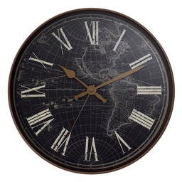 [32897BLM] ****Westclox 12 In. Wall Clock World Map, Black &amp; Bronze