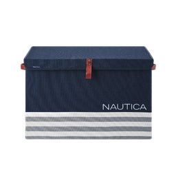 [21A330-TN] Nautica Folding Rectangular Hamper/ Storage Trunk with Lid, Navy Stripe
