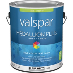 [028.0023002.007] Valspar Medallion Plus Premium Paint &amp; Primer Satin Interior Paint, Ultra White, 1 Gal.