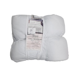 [724-WHITE3PCSQ/BCSQ41836] Emelle Queen Comforter Bedding 3pc Set, White