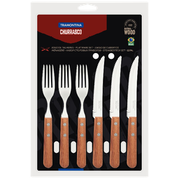 [22399/030] Tramontina Churrasco 12pc Cutlery Set with Natural Wood Handles